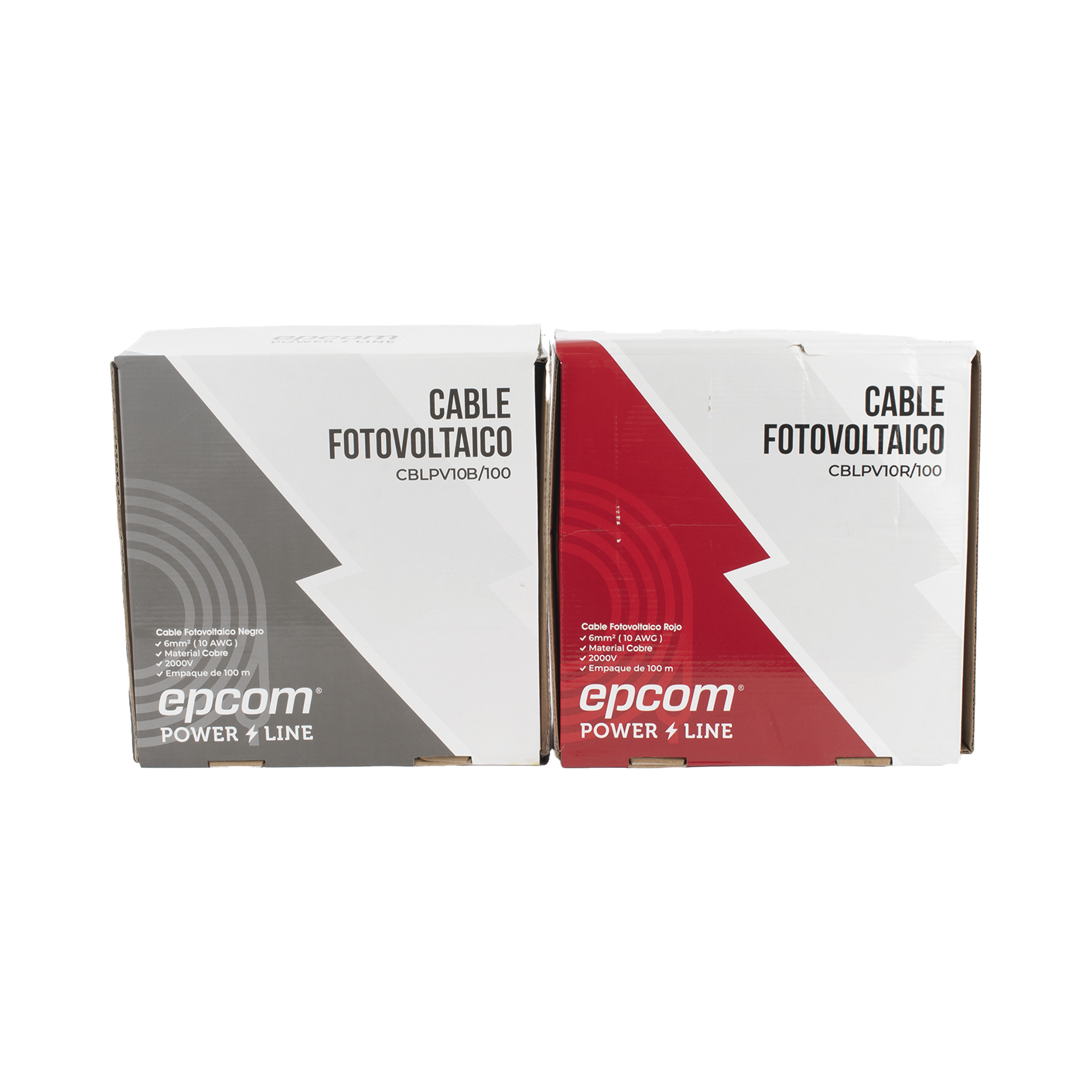 KIT2CBLPV10RB/100|Kit de 2 rollos de 100 metros de cable fotovoltaico de cobre, rojo y negro, calibre 10 AWG (6mm??), Tipo PV,  1000/2000 V y 120??C.